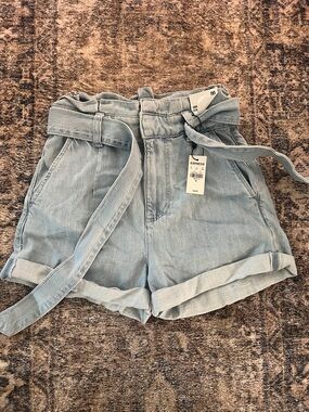 NWT Express Light Blue Paperbag Tie-Waist Denim Shorts